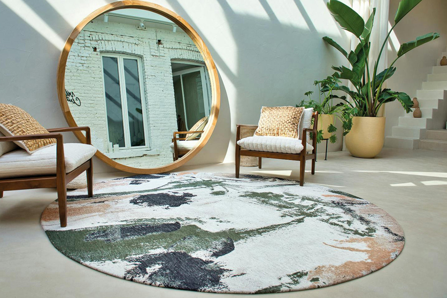 Louis De Poortere | Fresque Indian Rice Eco Round Round Rug | Multicolour | 240 x 240 cm-2