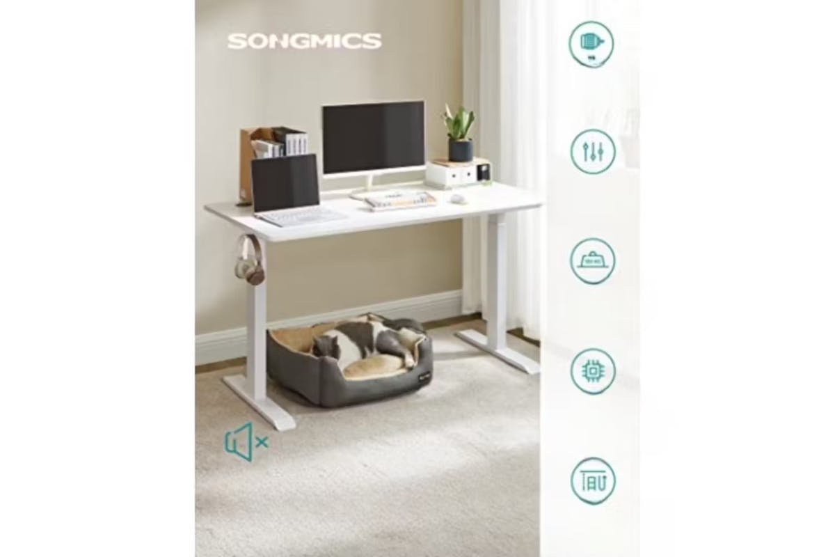 Songmics Office Desk | Adjustable Height | Power | White (Special Offer - DC250587-000203)-2
