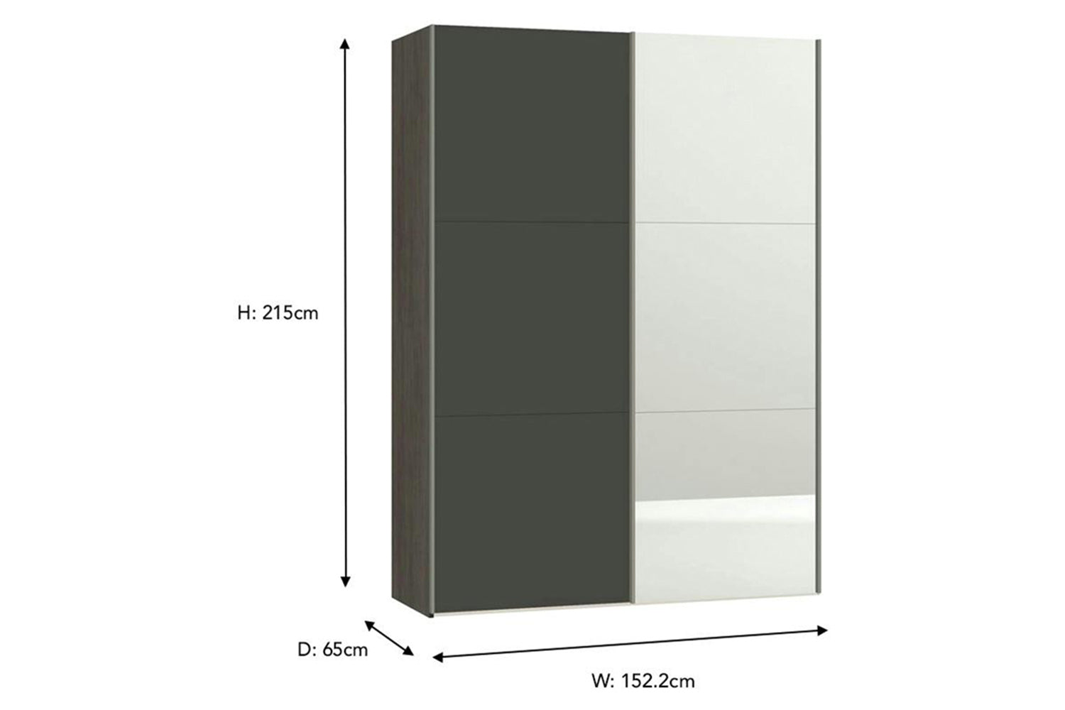 Zermatt Wardrobe | Grey Matt & Mirror | 1.5m-2