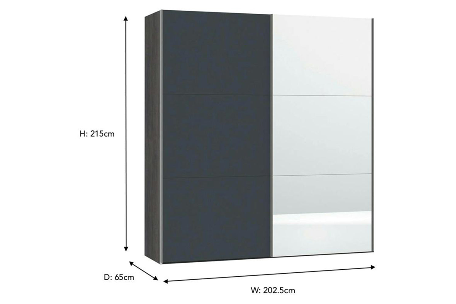 Zermatt Wardrobe | Grey Matt & Mirror | 2m-2