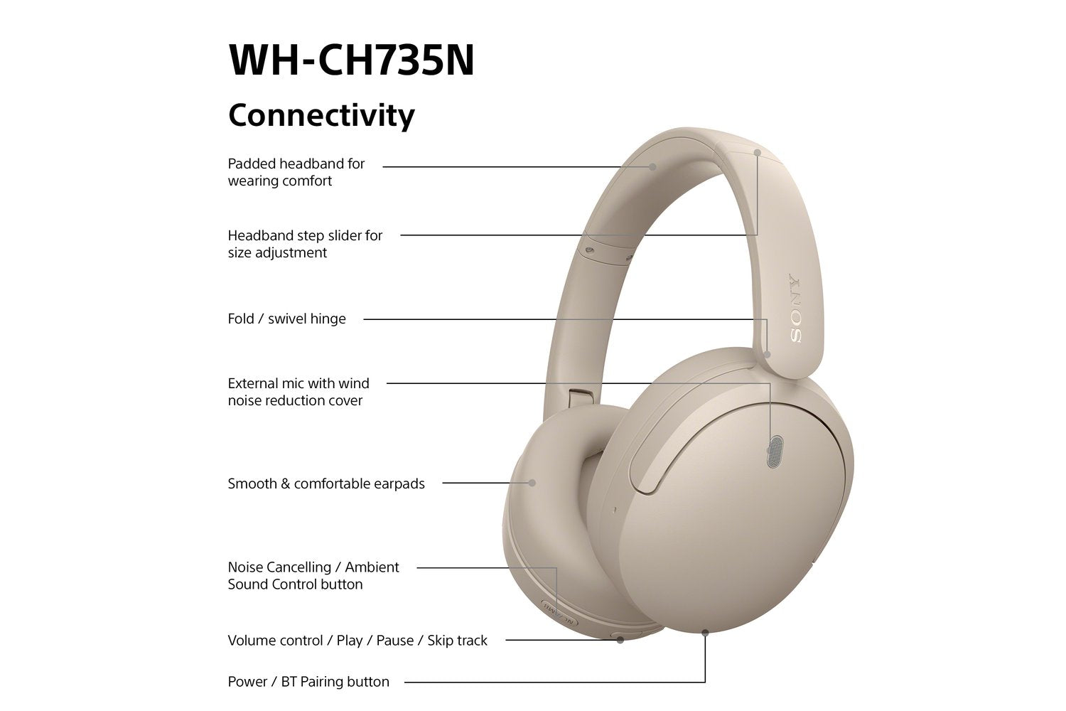 Sony WH-CH735N Wireless Noise Cancelling Headphones | Beige-9