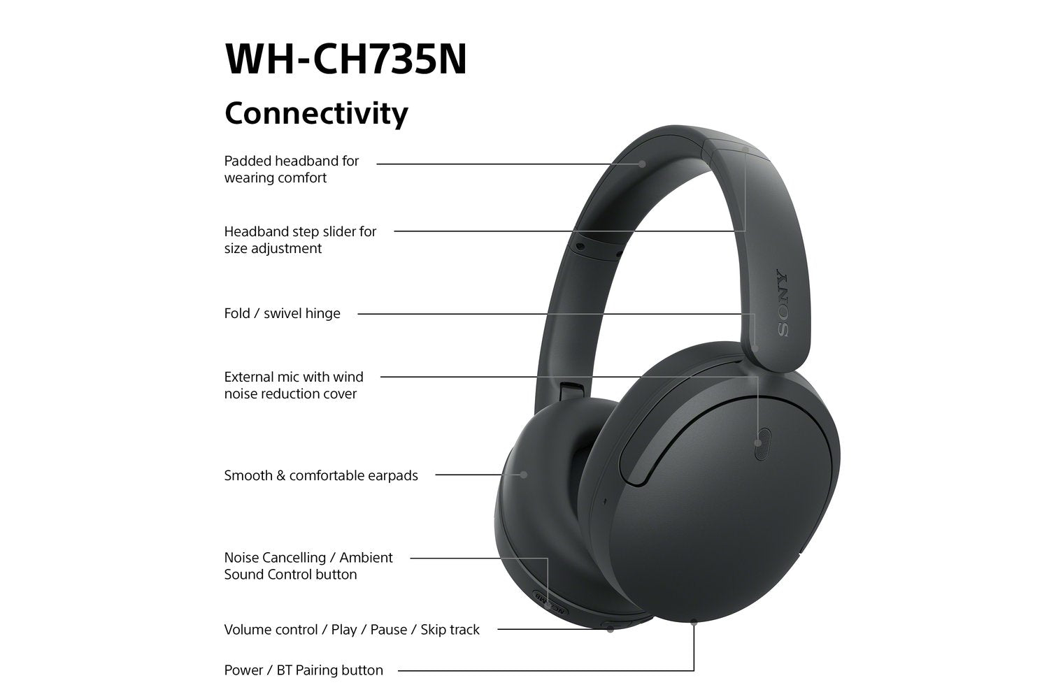 Sony WH-CH735N Wireless Noise Cancelling Headphones | Black-9
