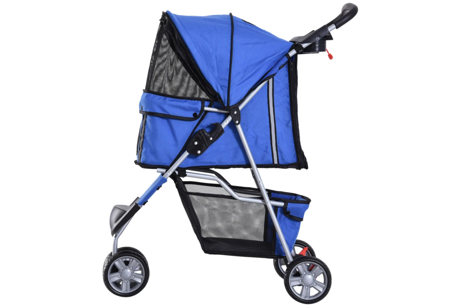 PawHut Foldable Cat Stroller Pram Pushchair | Blue/Silver-5