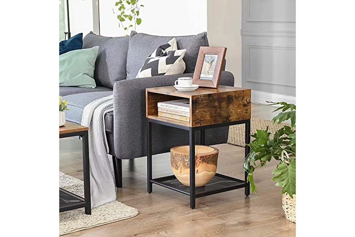 Vasagle Bedside Table with Open Compartment and Mesh Shelf | Vintage/Dark Brown [Ex-Display - DC250587-000125]-4