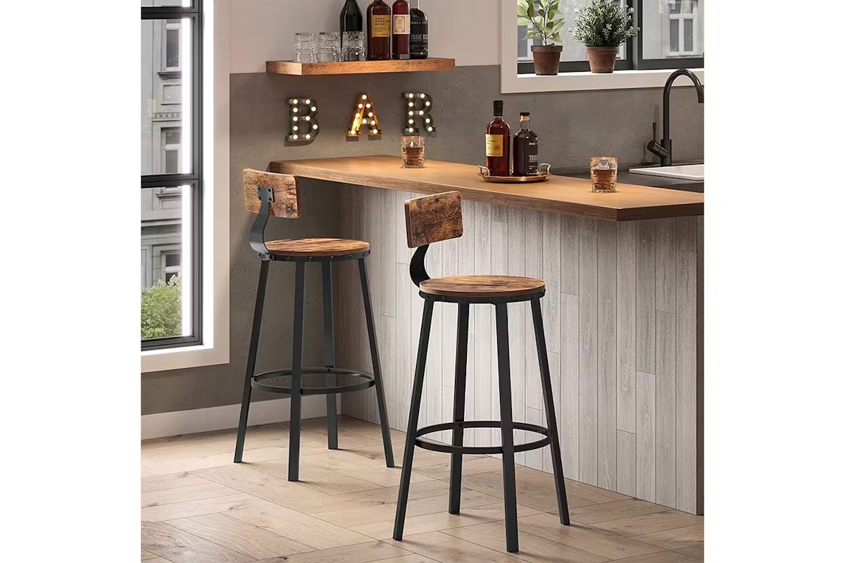 Vasagle High Back Bar Stools Steel Frame | Set of 2 | Rustic Brown/Black [Ex-Display - DC250587-000009]-3