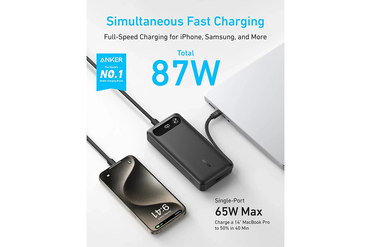 Anker 87W Power Bank with Built-in USB-C Cable | Black-2