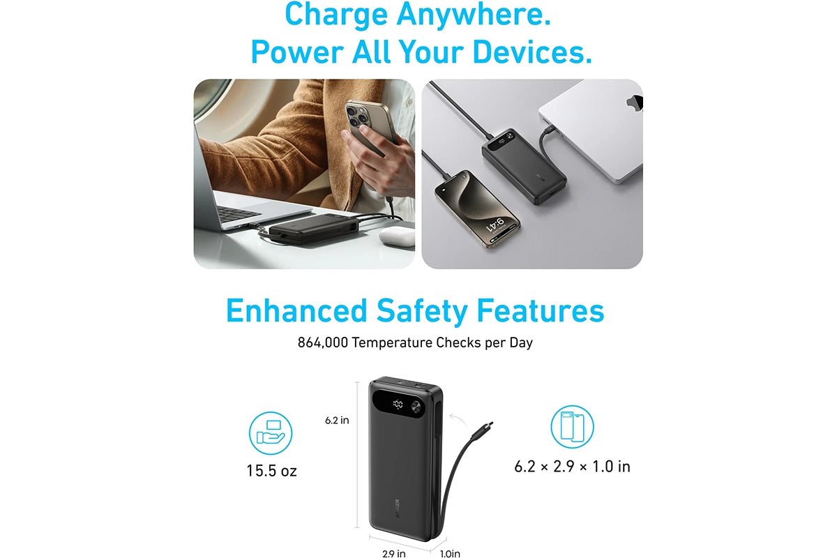 Anker 87W Power Bank with Built-in USB-C Cable | Black-4