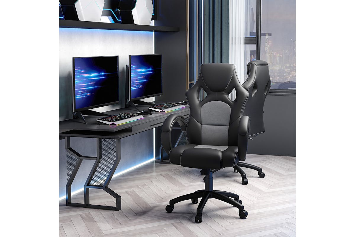 Homcom 360° Swivel Office Chair with Head Support | Black/Grey-2