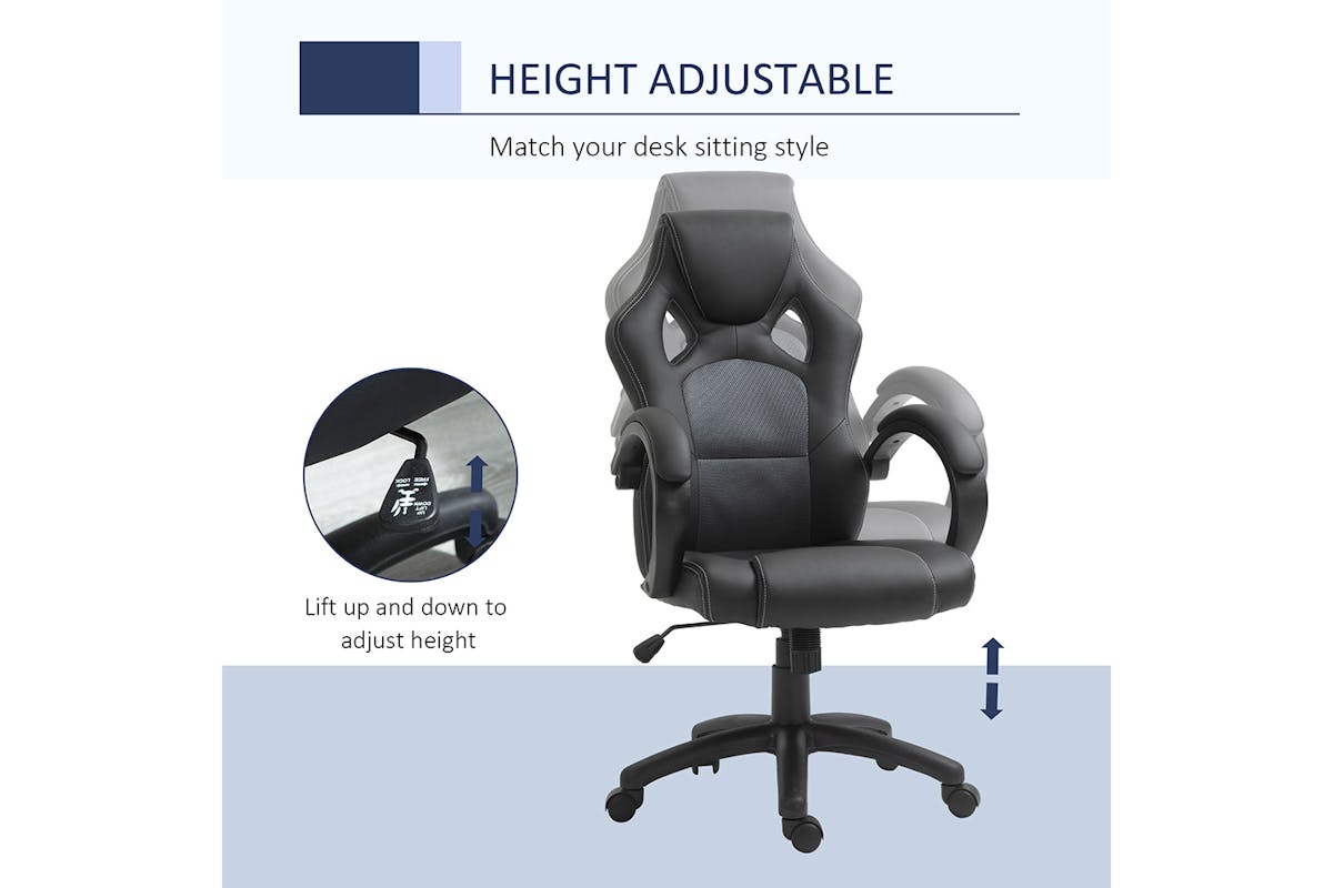 Homcom 360° Swivel Office Chair with Head Support | Black/Grey-3