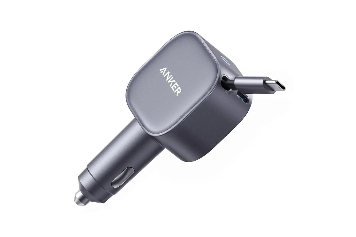 Anker USB-C 75W Max Car Charger with Built-In Retractable Cable | Silver
