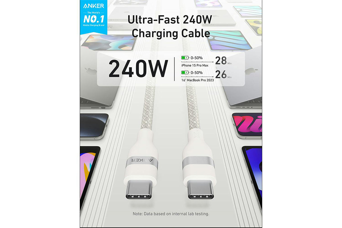 Anker 240W Upcycled-Braided USB-C to USB-C Cable | White-2