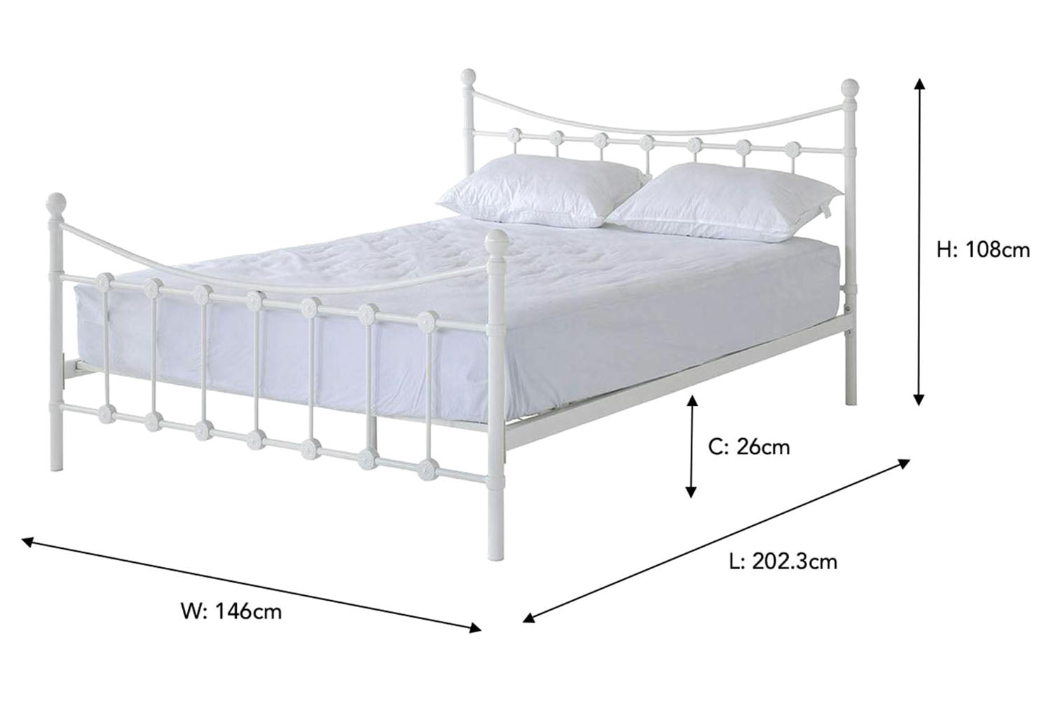 Diane Bed Frame | Double | 4ft6 | White-3