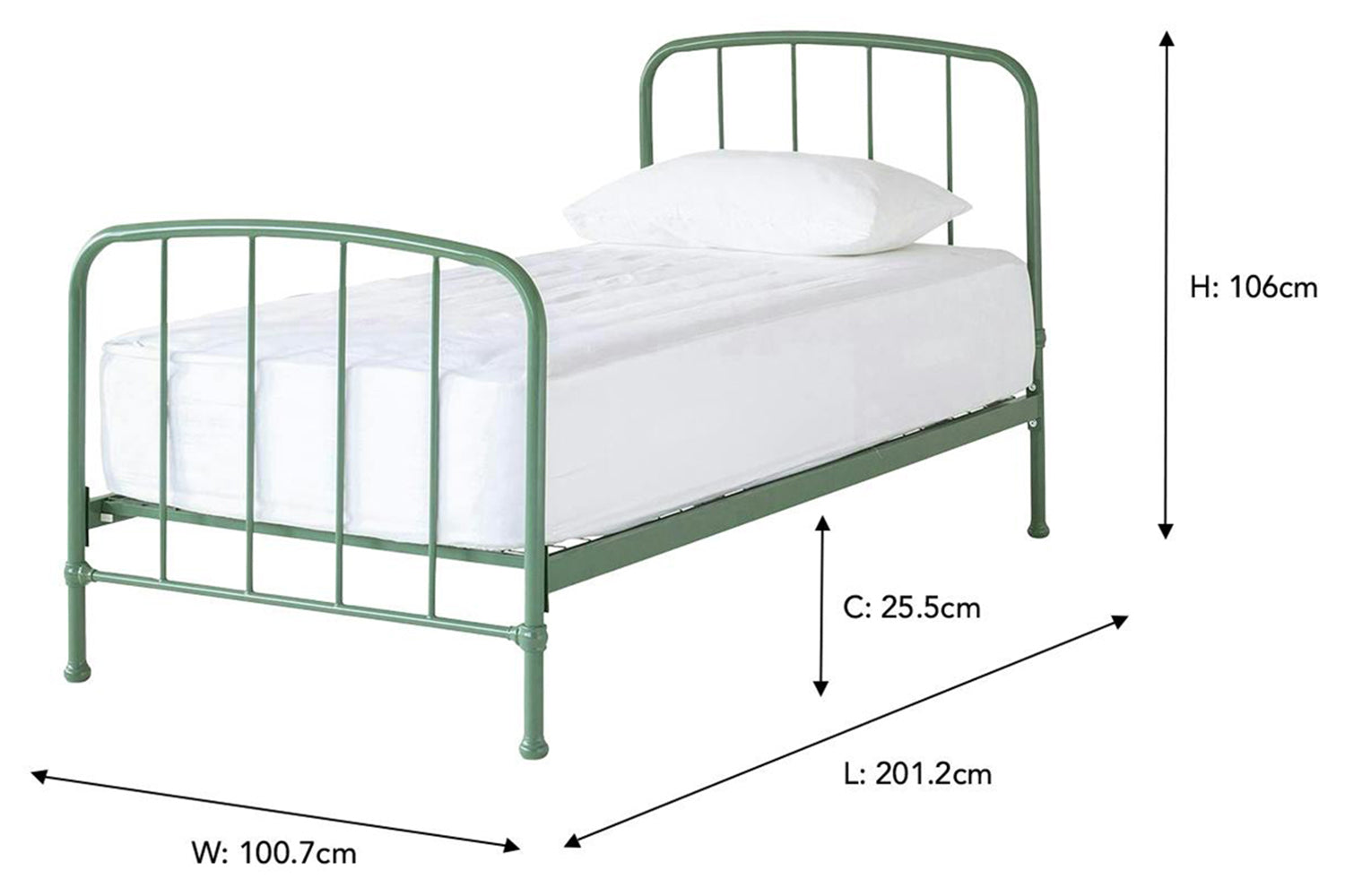 Dillon Bed Frame | Single | 3ft | Green-3