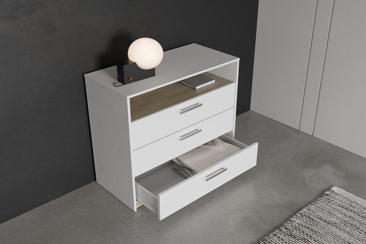 Watson Chest of Drawer | 3 Drawer + Shelf | White-2