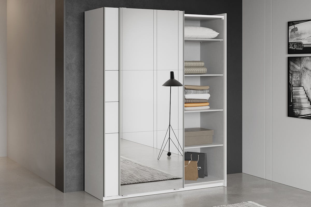 Blokty Sliding Door Wardrobe with Mirror | 2 Doors | White | 1.5 m-7