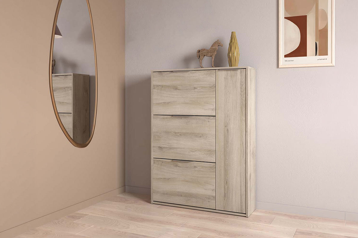 Ghost Shoe Storage Cabinet | 1 Door + 3 Compartments | Oak Effect-2
