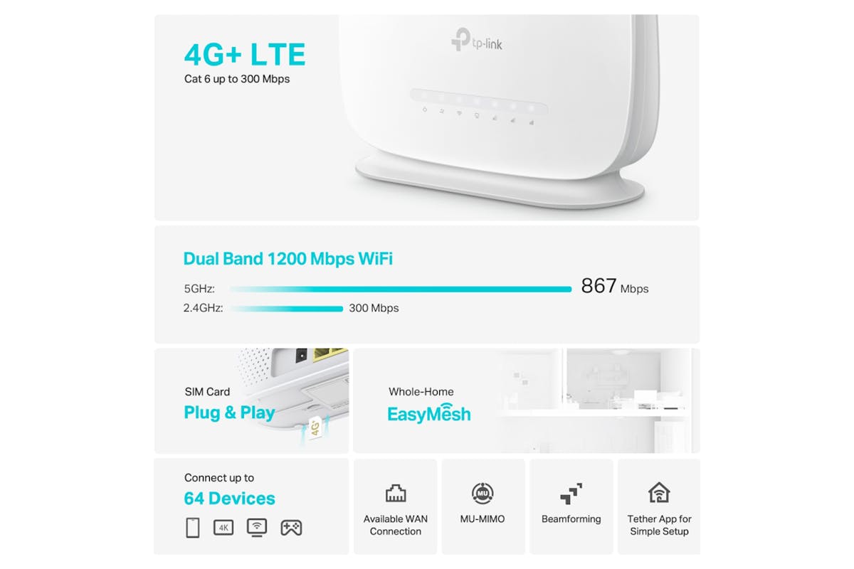 Tp Link 4G+ Cat6 AC1200 Wireless Dual Band Gigabit Router-3
