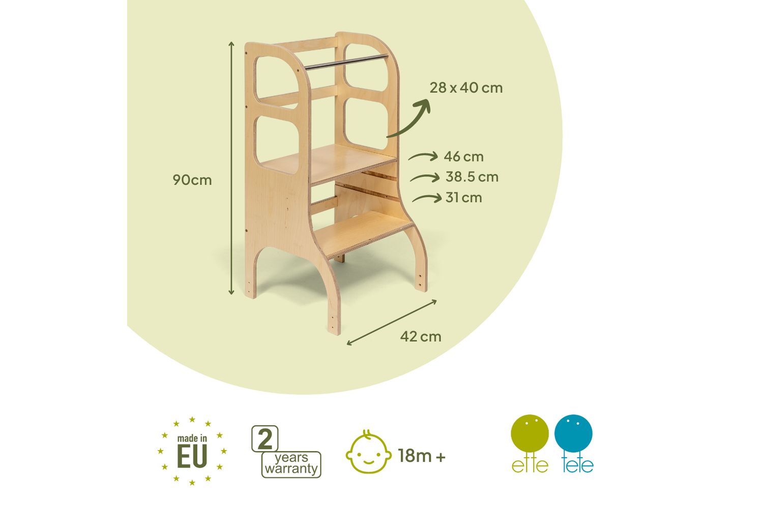 Ette Tete Adjustable Helper Tower Step Up White | Helper Tower | Wood | Adjustable Height-5