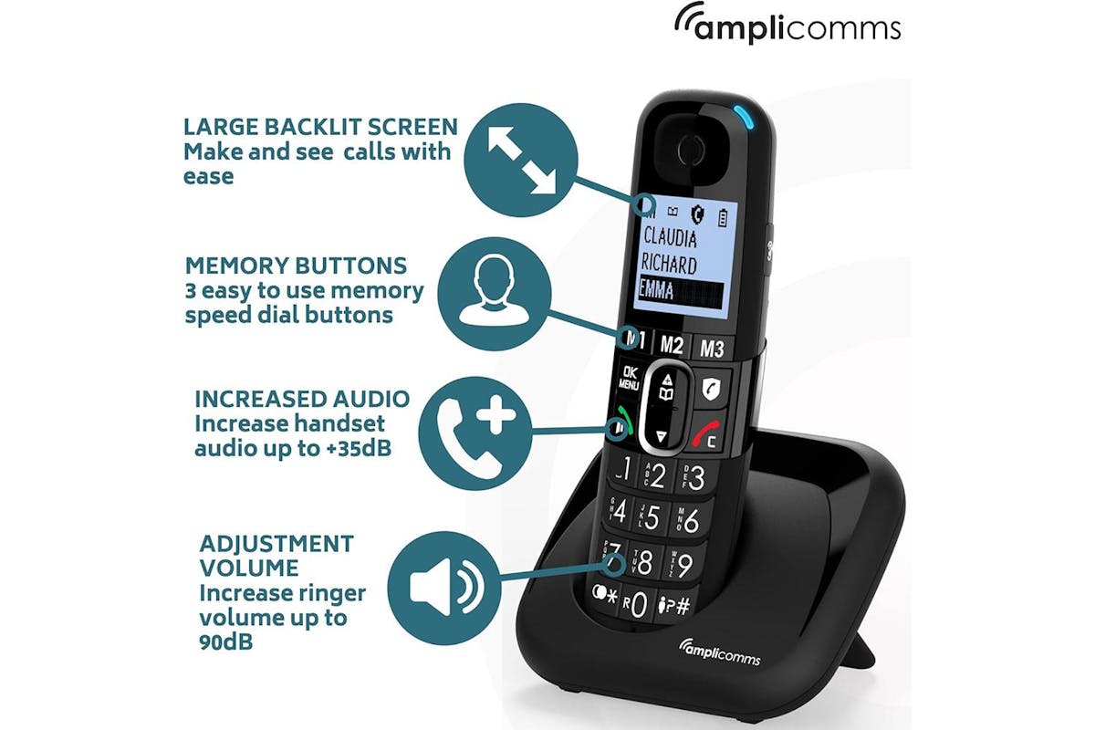 Amplicomms Twin Cordless Big Button Phone | Black | ATL1423457-3