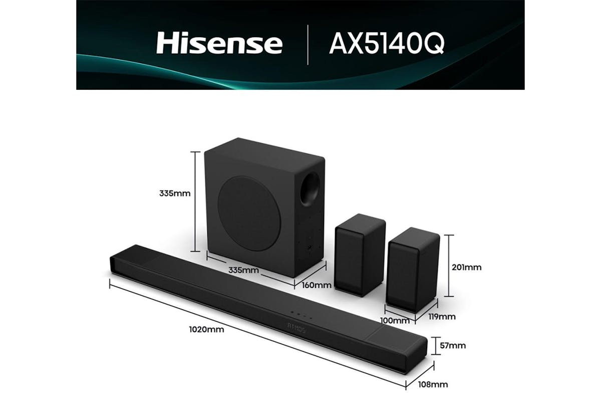 Hisense AX Series 5.1.4ch Soundbar with Wireless Subwoofer and Rear Speakers | AX5140Q-12
