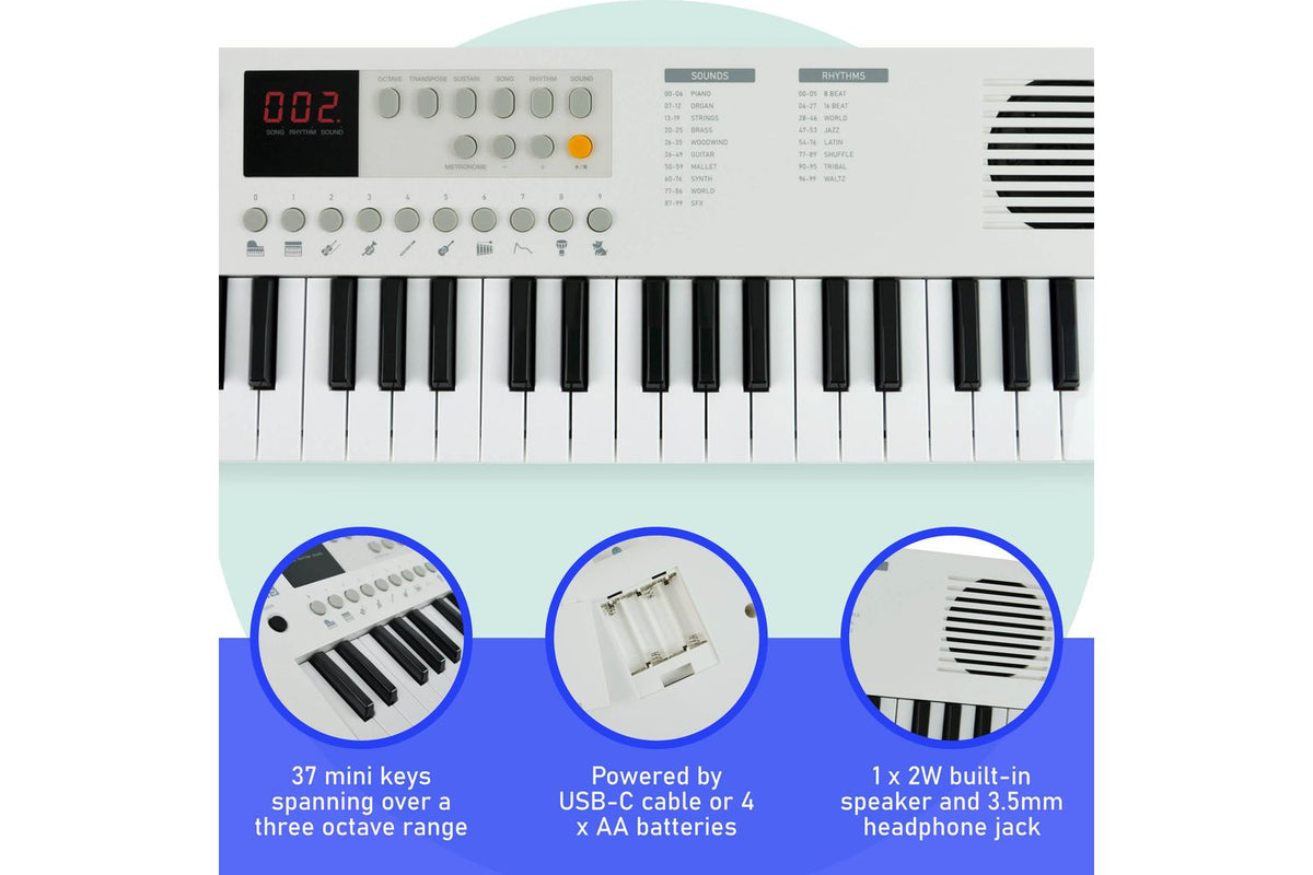 Axus Mini Keyboard 37 Key Keyboard - White-2