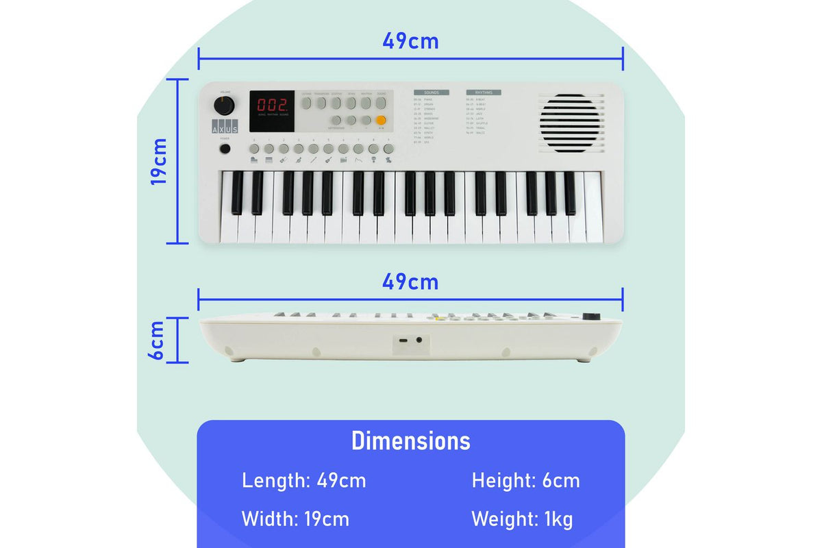 Axus Mini Keyboard 37 Key Keyboard - White-4