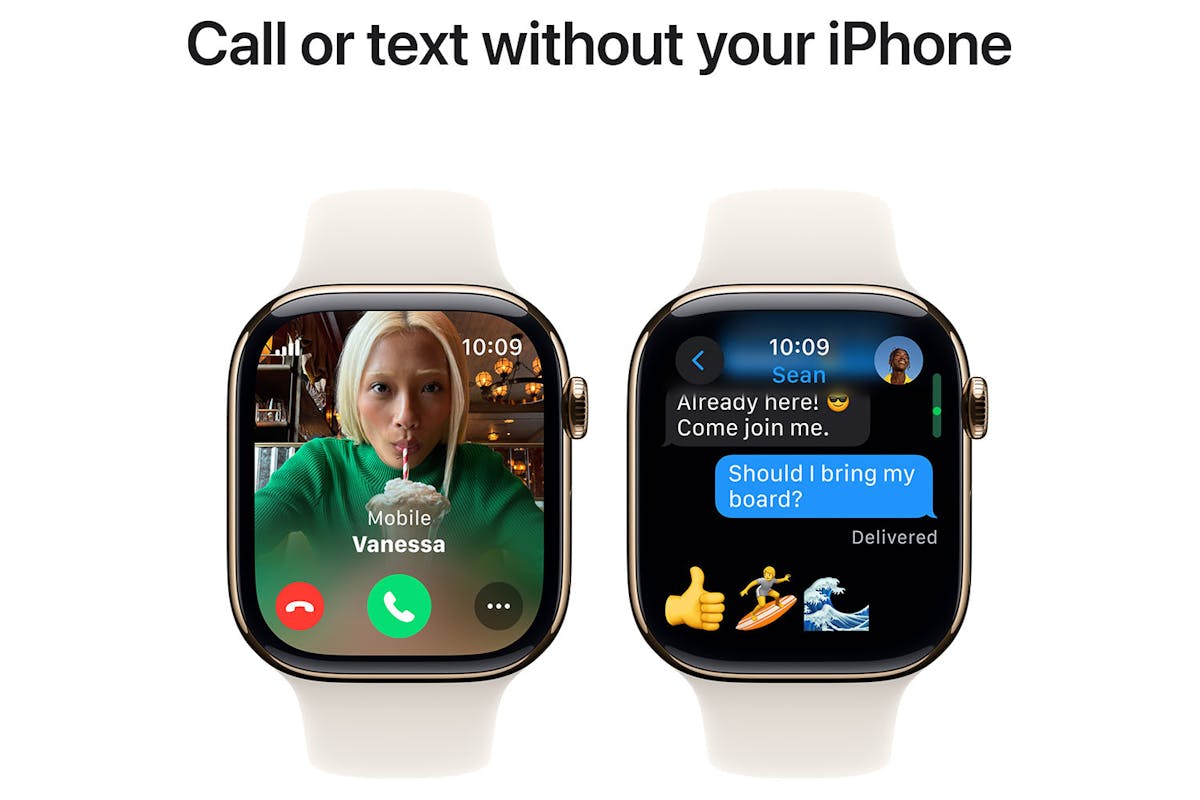 Apple Watch Series 10 GPS + Cellular | 46mm | Gold Titanium Case with Starlight Sport Band S/M-16
