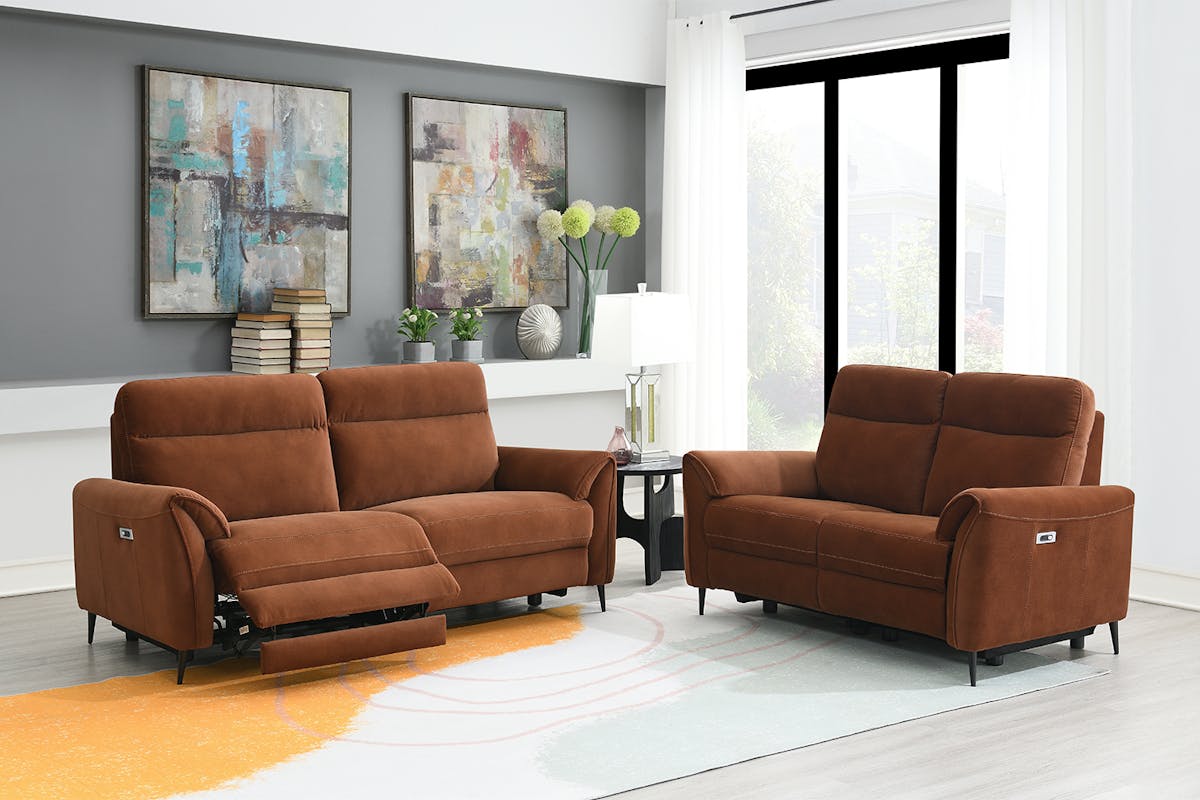 Arbour 3 Seater Sofa | Power Recliner | Fabric | Rust-2