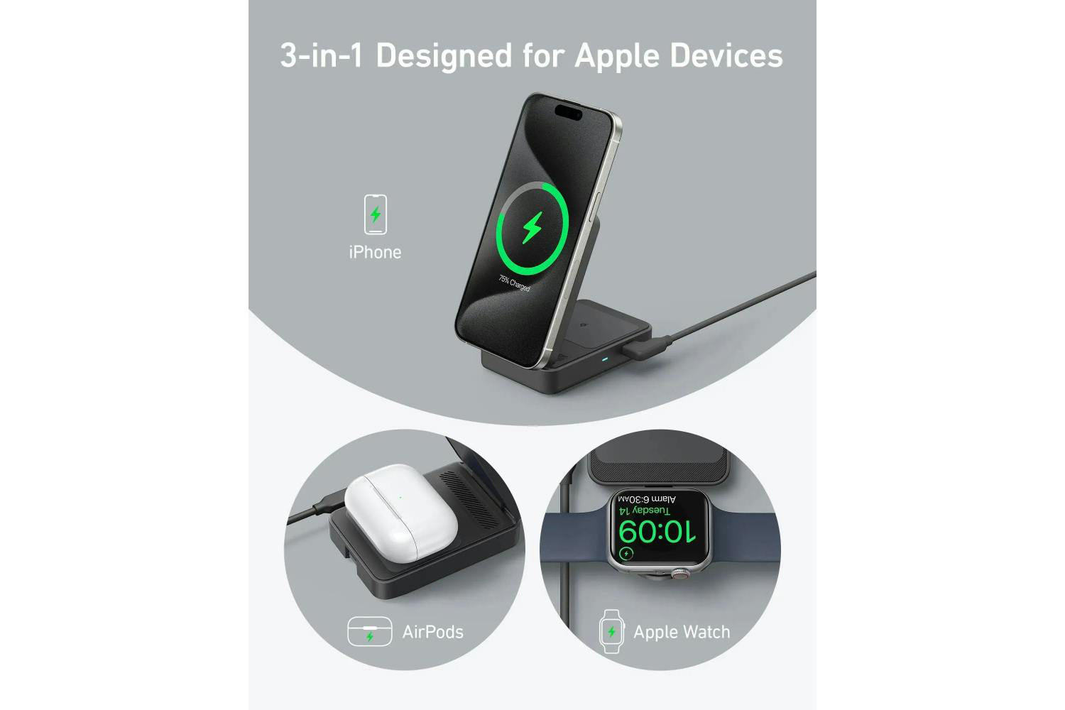 Anker MagGo 3-in-1 15W Wireless Charging Station | Black-9