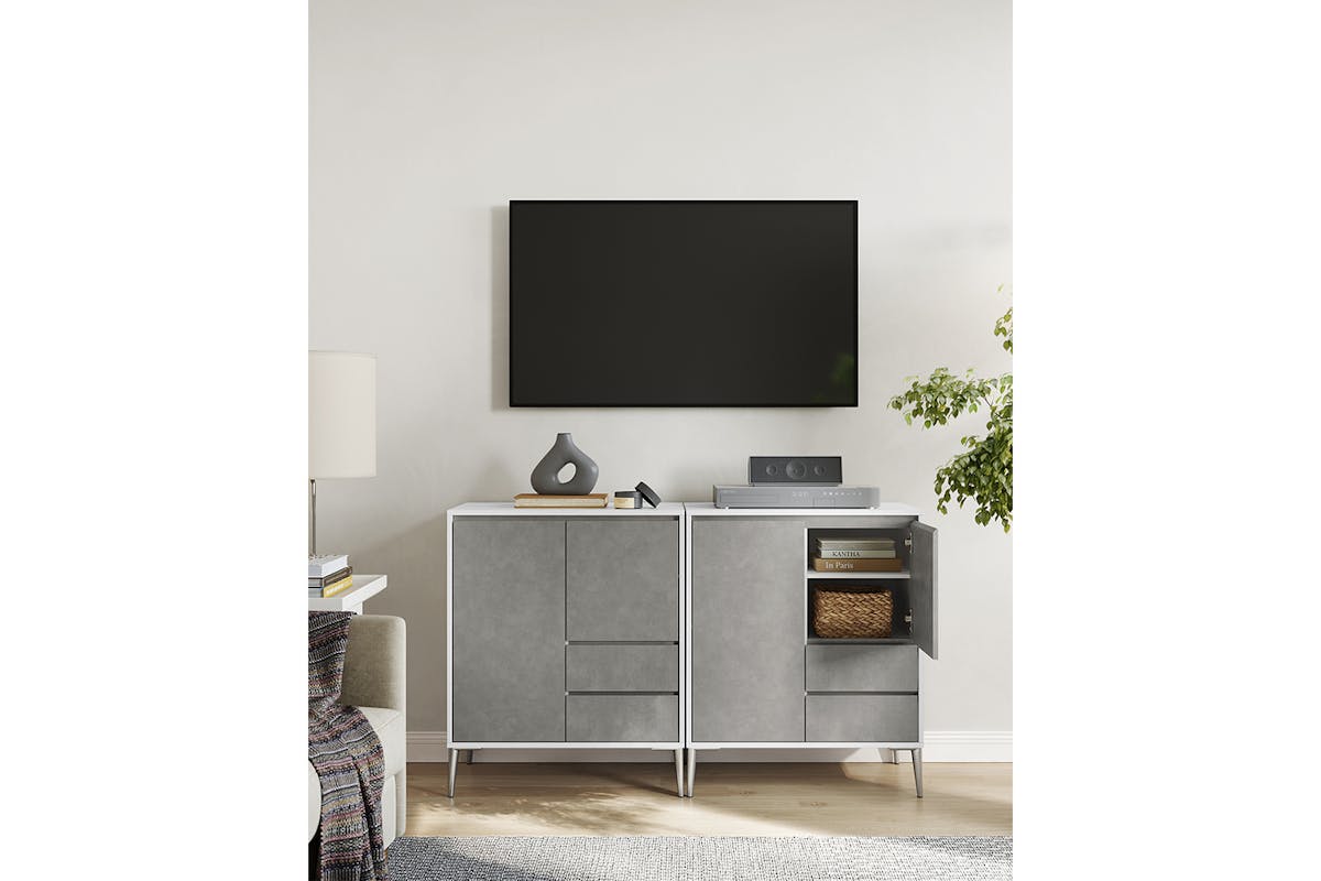 Vasagle Sideboard Storage Cabinet With 2 Drawers | Concrete Grey-2