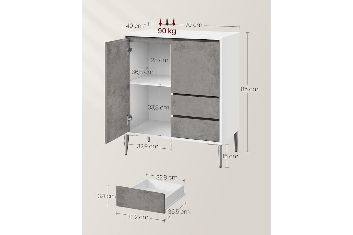 Vasagle Sideboard Storage Cabinet With 2 Drawers | Concrete Grey-5