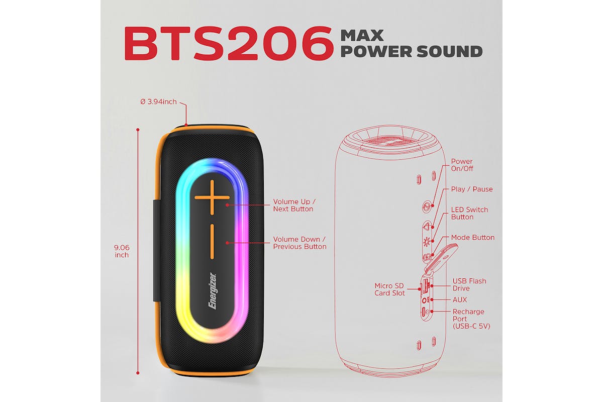 Energizer Wireless Bluetooth Speaker with Rich Bass | BBTS206-9