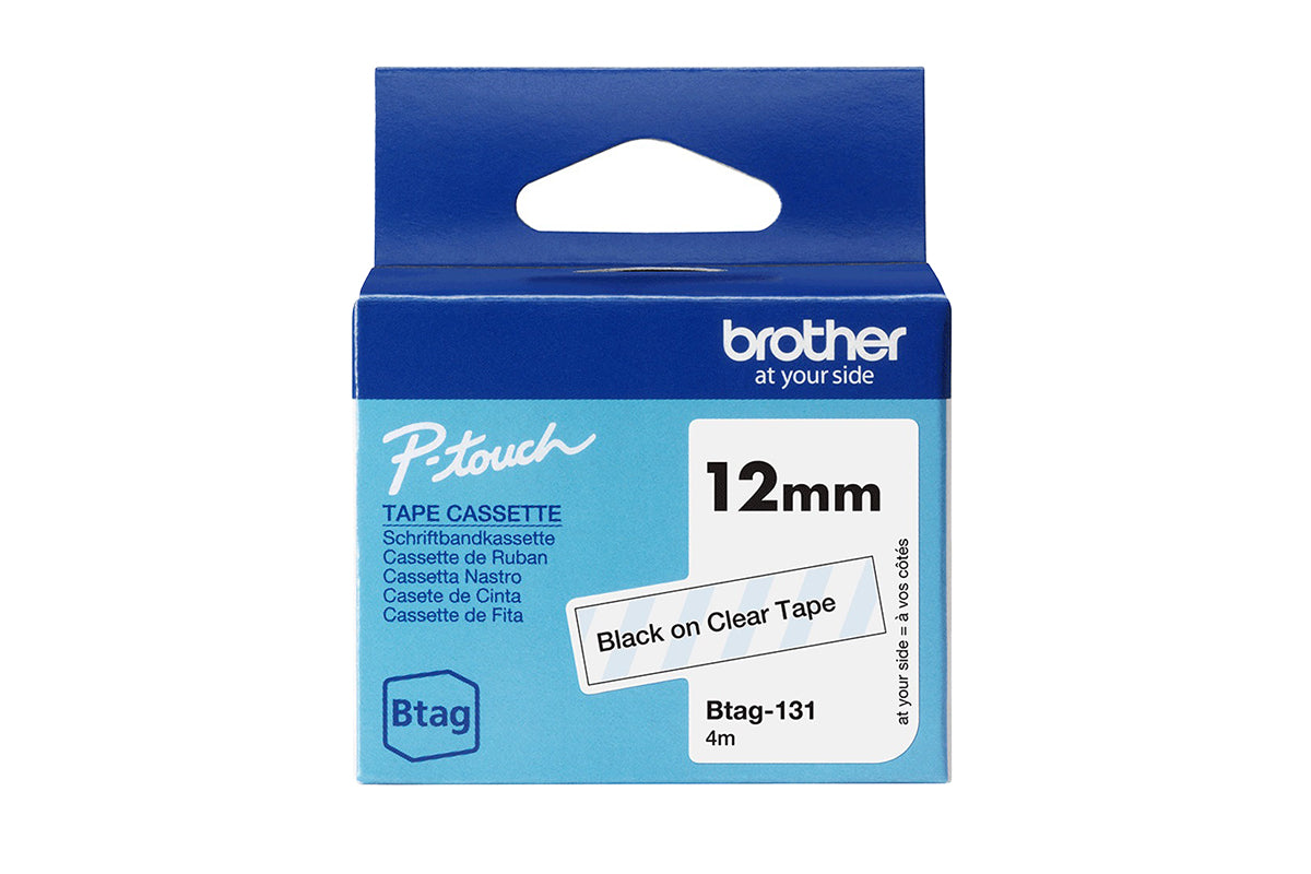Brother Btag-131 12mm Labelling Tape Cassette | Black on Clear