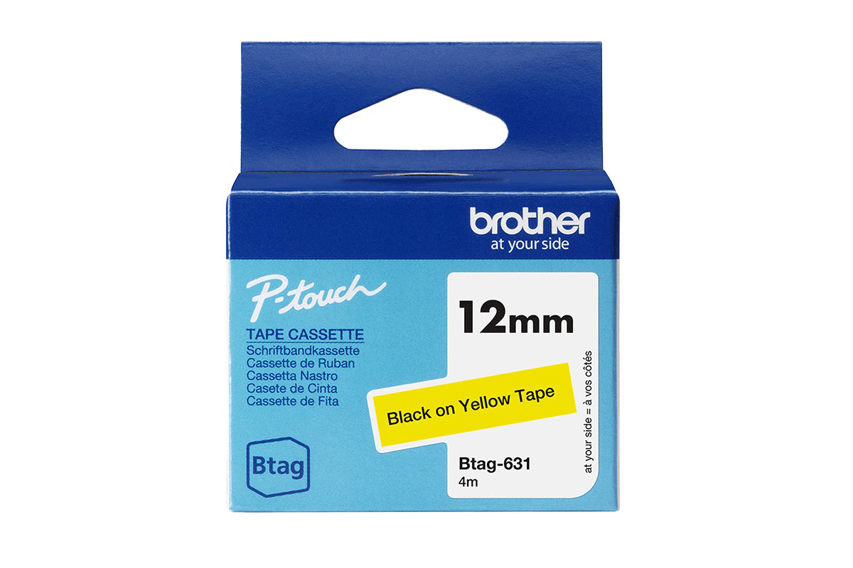 Brother Btag-631 12mm Labelling Tape Cassette | Black on Yellow
