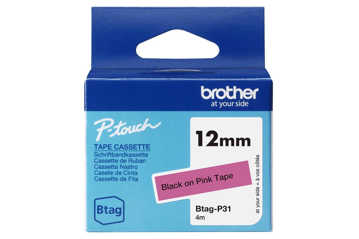 Brother Btag-P31 12mm Labelling Tape Cassette | Black on Pink
