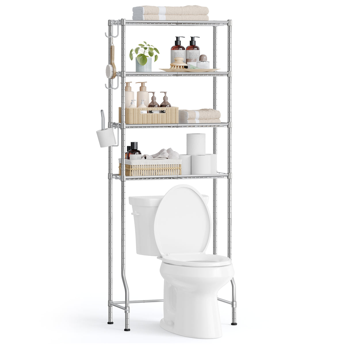 4 Tier Over The Toilet Storage Rack | Bathroom Storage Shelf | Steel | 30 X 63 X 176 Cm