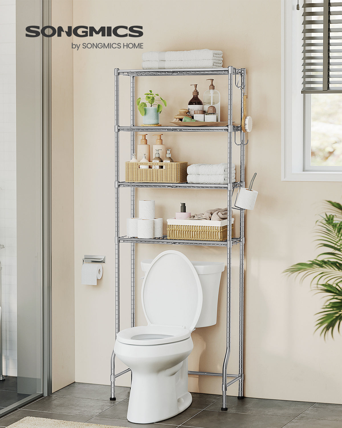 4 Tier Over The Toilet Storage Rack | Bathroom Storage Shelf | Steel | 30 X 63 X 176 Cm-2