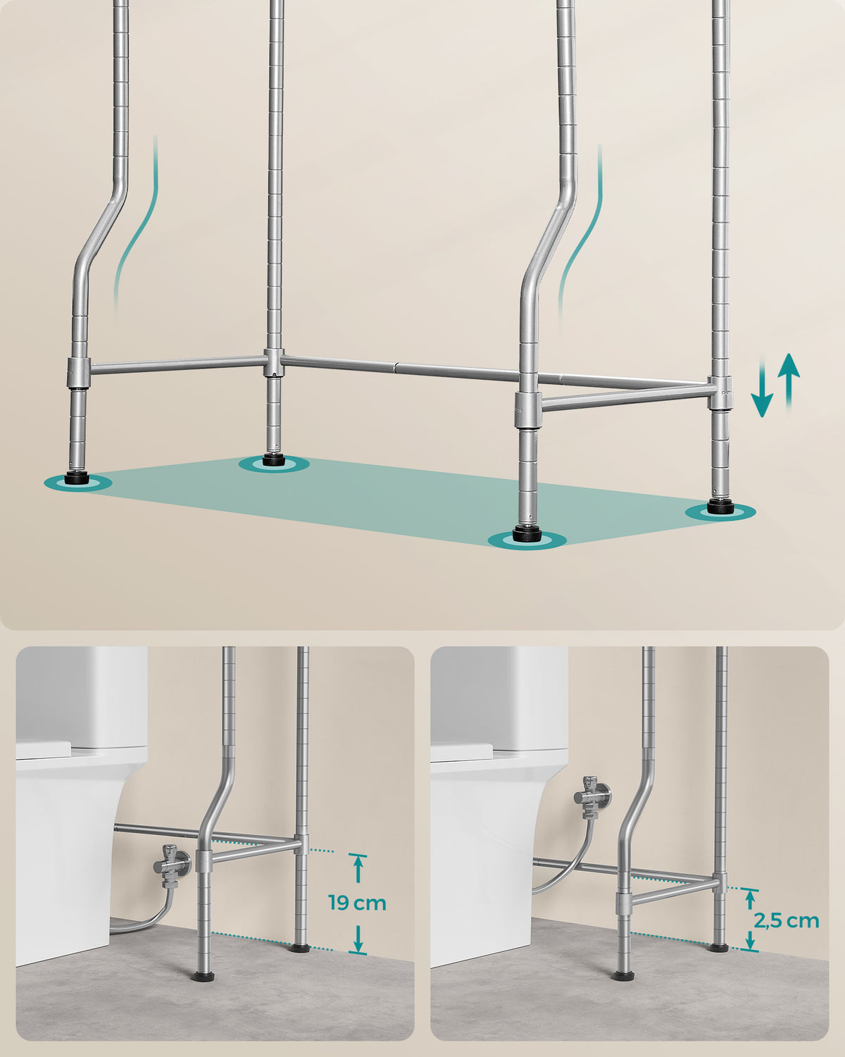 4 Tier Over The Toilet Storage Rack | Bathroom Storage Shelf | Steel | 30 X 63 X 176 Cm-6