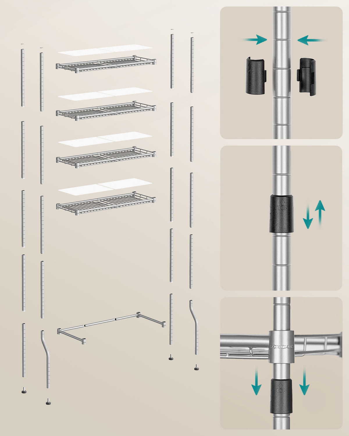 4 Tier Over The Toilet Storage Rack | Bathroom Storage Shelf | Steel | 30 X 63 X 176 Cm-7