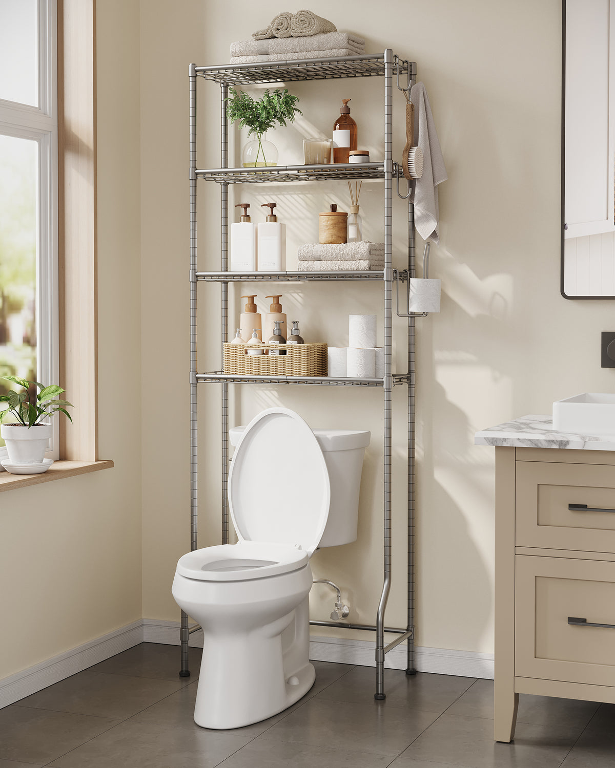 4 Tier Over The Toilet Storage Rack | Bathroom Storage Shelf | Steel | 30 X 63 X 176 Cm-8