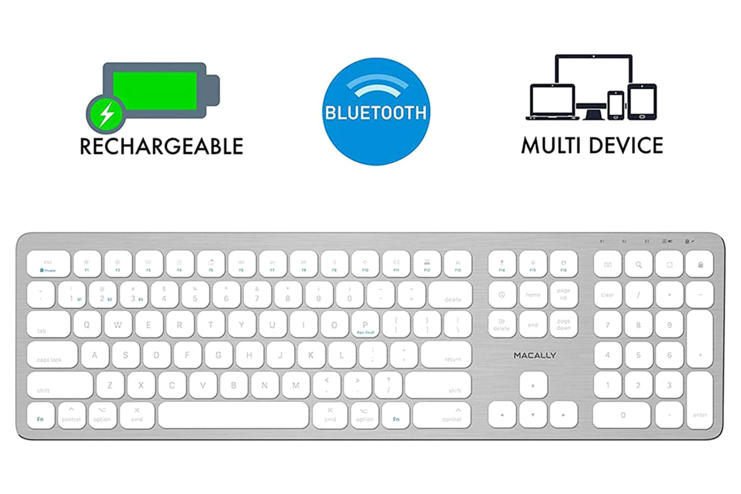Macally Ultra Slim Bluetooth Wireless Keyboard | Brushed Stainless Steel-9