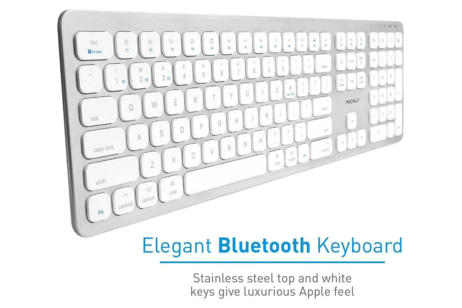 Macally Ultra Slim Bluetooth Wireless Keyboard | Brushed Stainless Steel-3