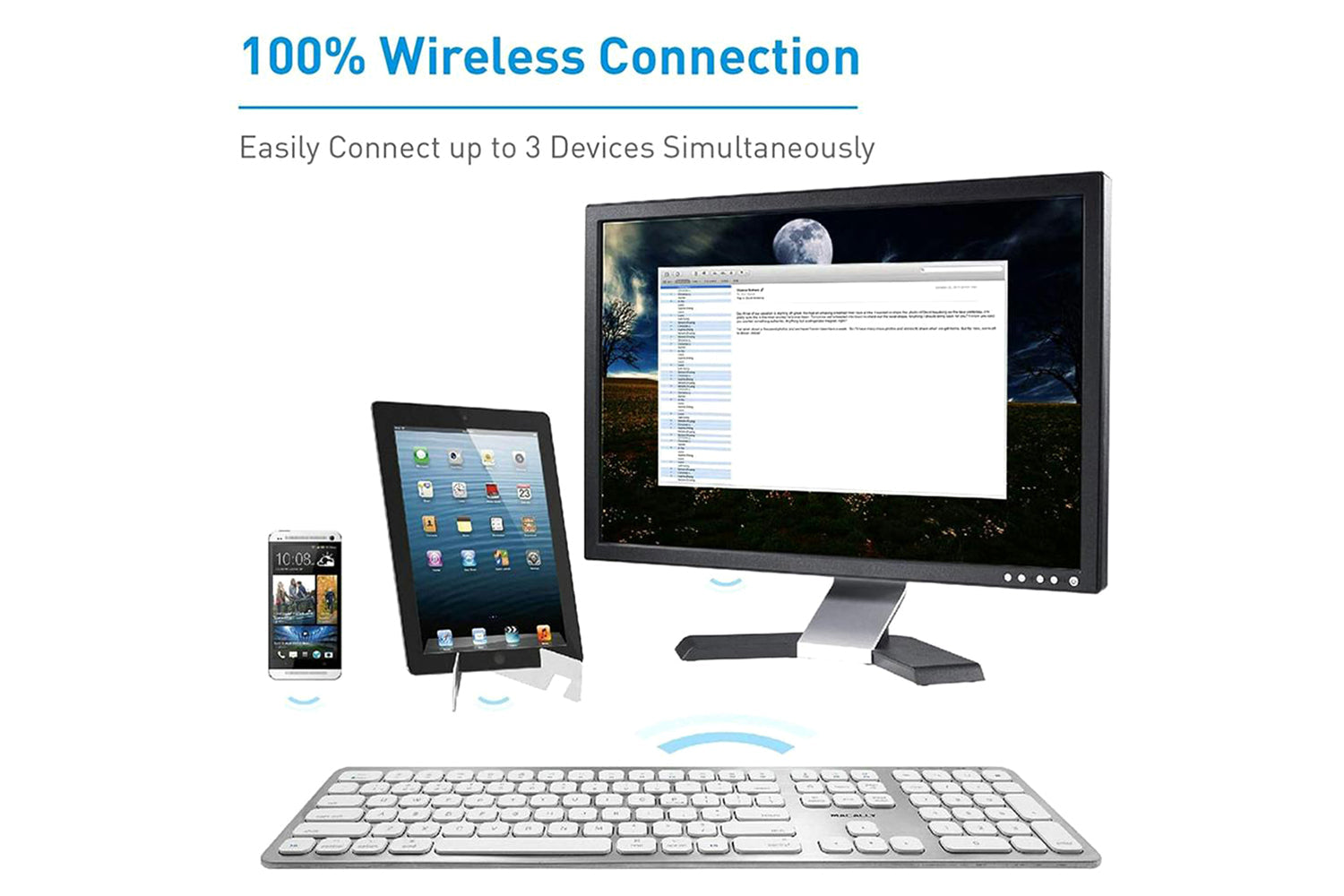 Macally Ultra Slim Bluetooth Wireless Keyboard | Brushed Stainless Steel-5