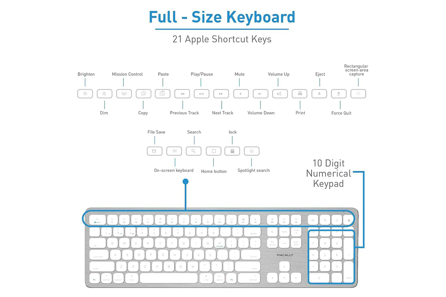 Macally Ultra Slim Bluetooth Wireless Keyboard | Brushed Stainless Steel-8