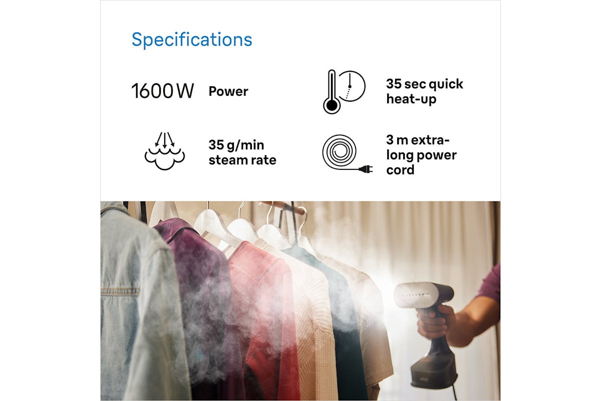 Braun 1600W QuickStyle 7 Handheld Garment Steamer | GS7077BK | Black/Copper-3