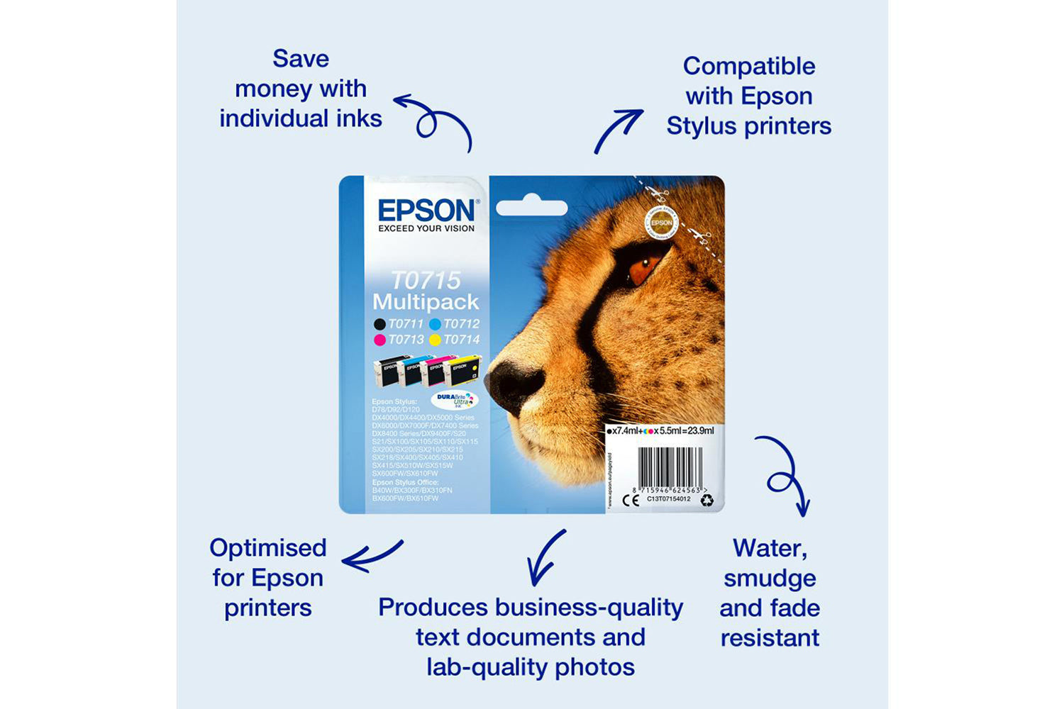 Epson T0715 Cheetah Durabrite Ultra Ink Cartridge | Multipack | 4-Colours-2