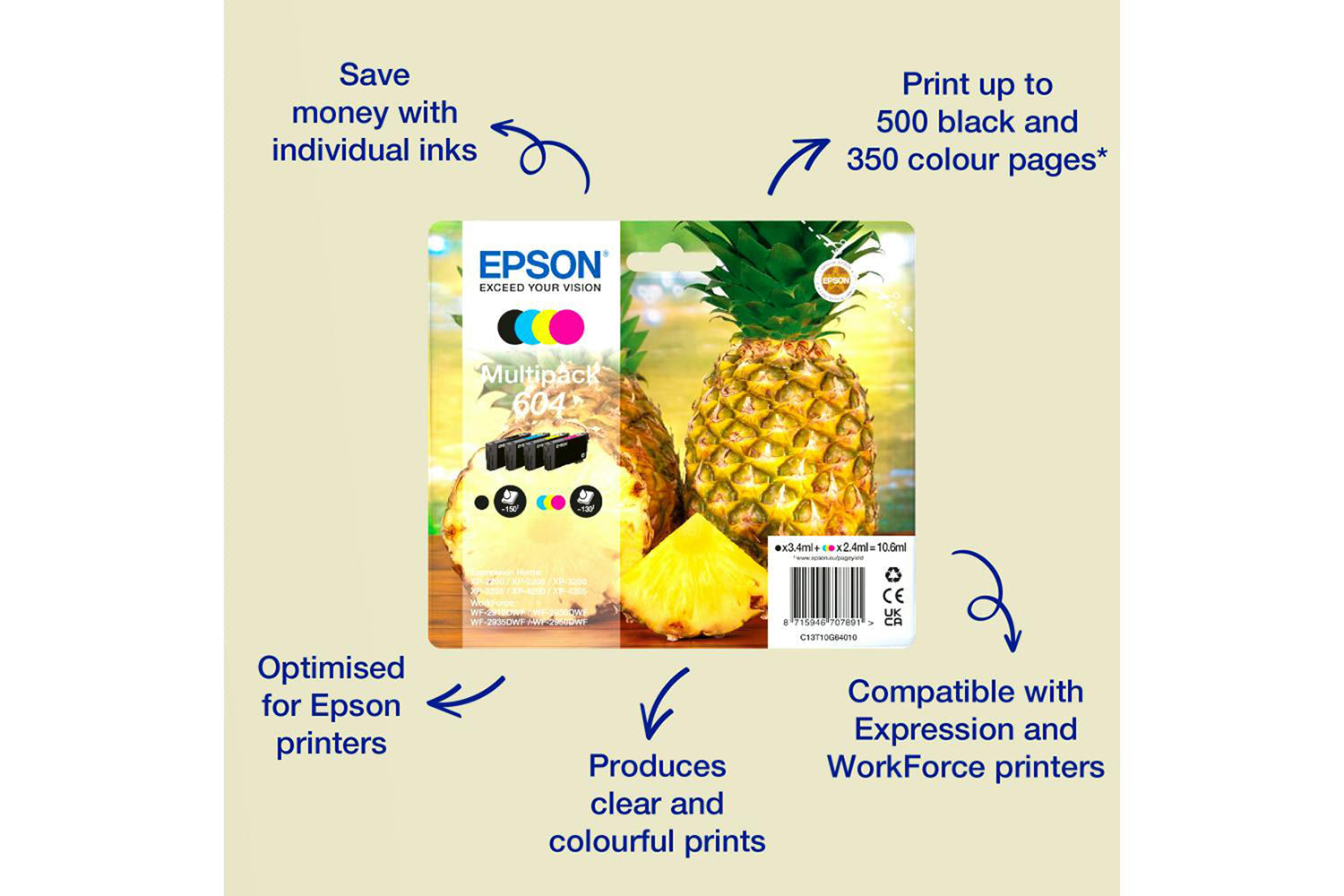 Epson 604 Pineapple Individual Genuine Ink | 4 Colours | Multipack-2
