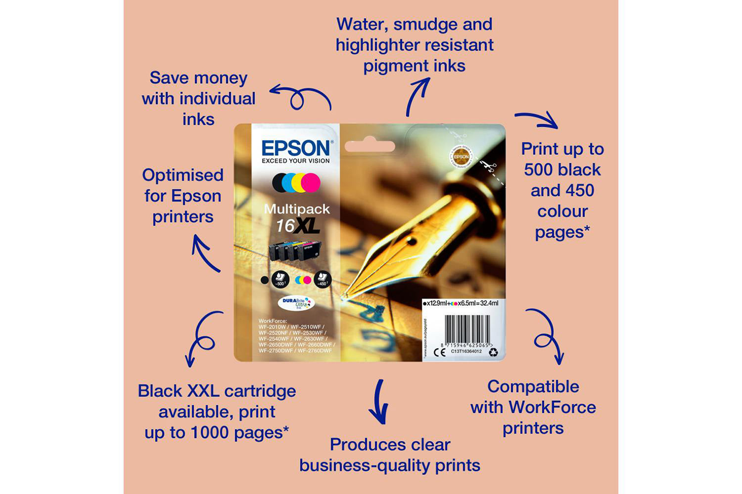 Epson Durabrite Ultra Pen and Crossword Ink | 4 Colour | Multipack-2