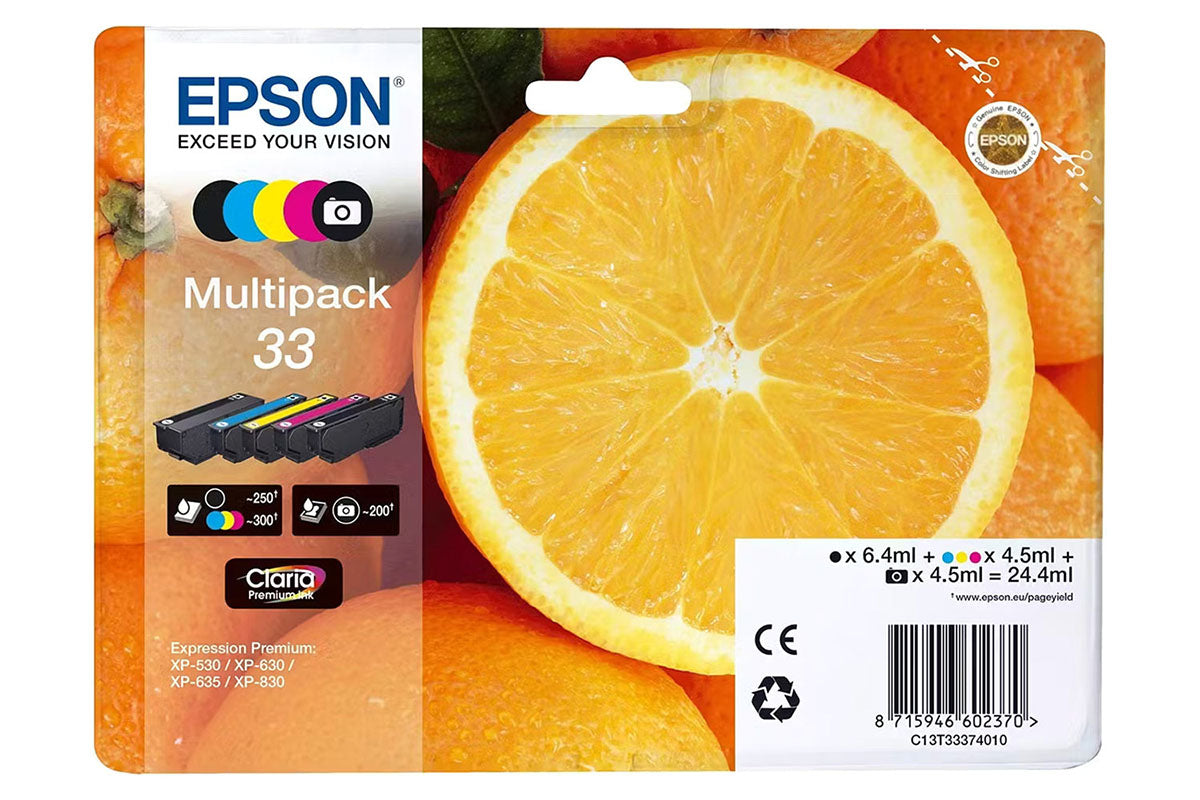 Epson 33 Oranges Claria Premium Ink Cartridge | Multipack | 5 Colours