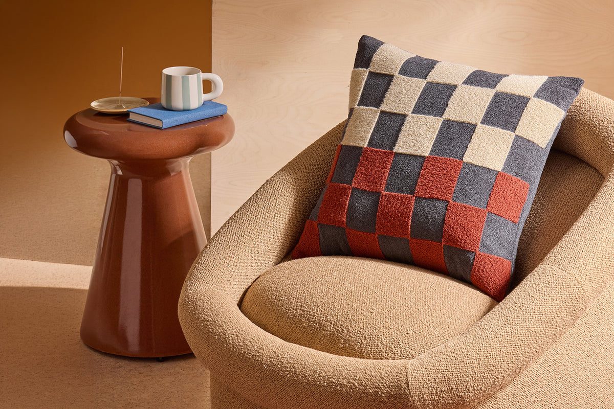 Tilo Checker Cushion | Dark Blue/Cinnamon | 50 x 50 cm-5